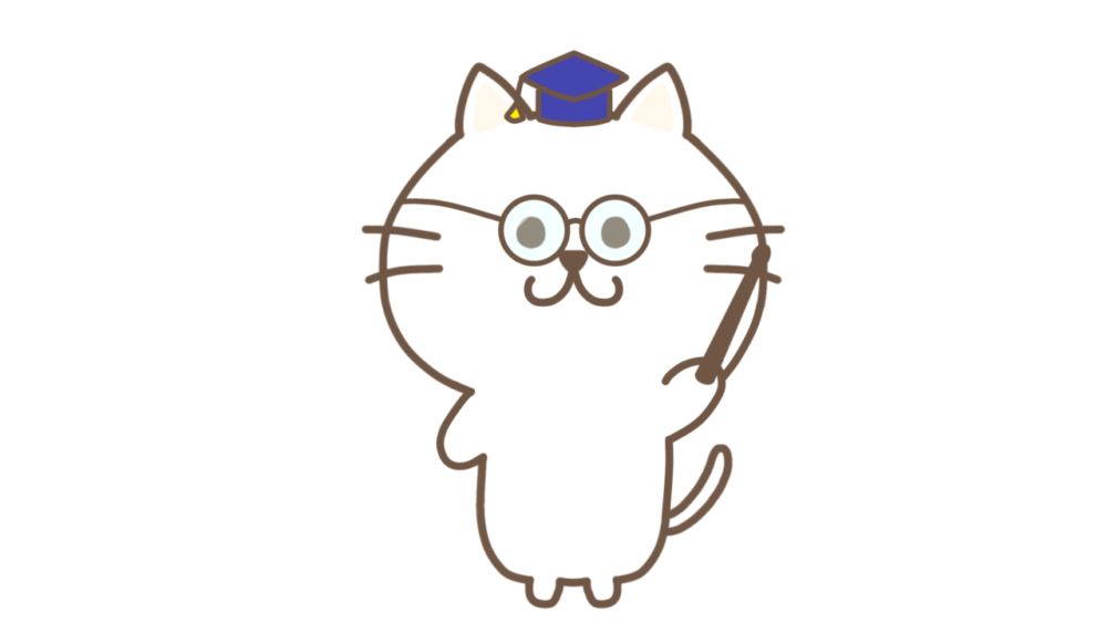 博士帽をかぶりメガネをかけている猫