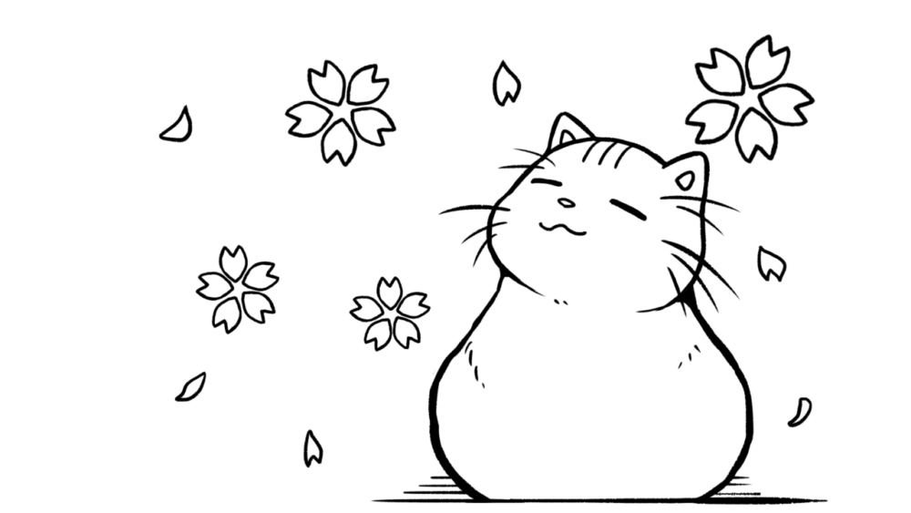 花びらと心地良さそうな猫
